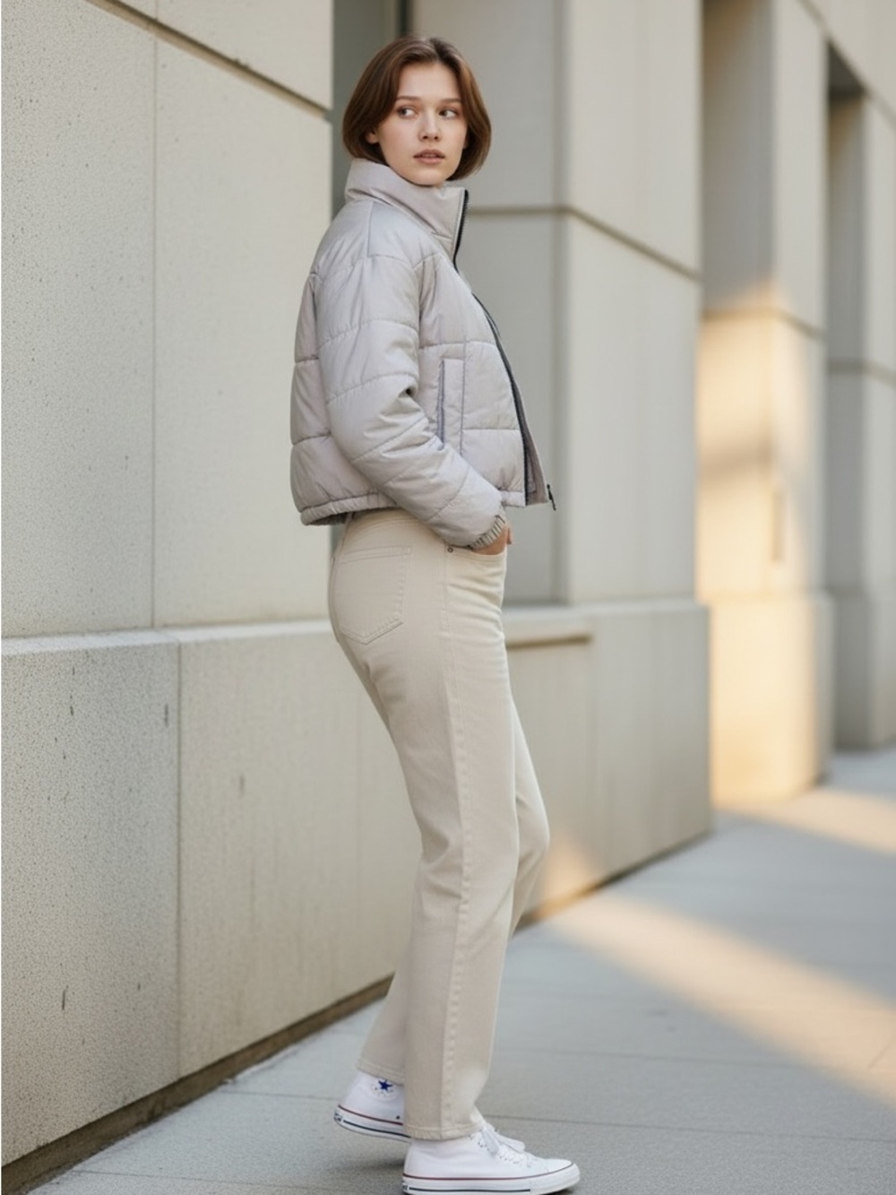 POSTER GIRL Metallic Silver Puffer Jacket